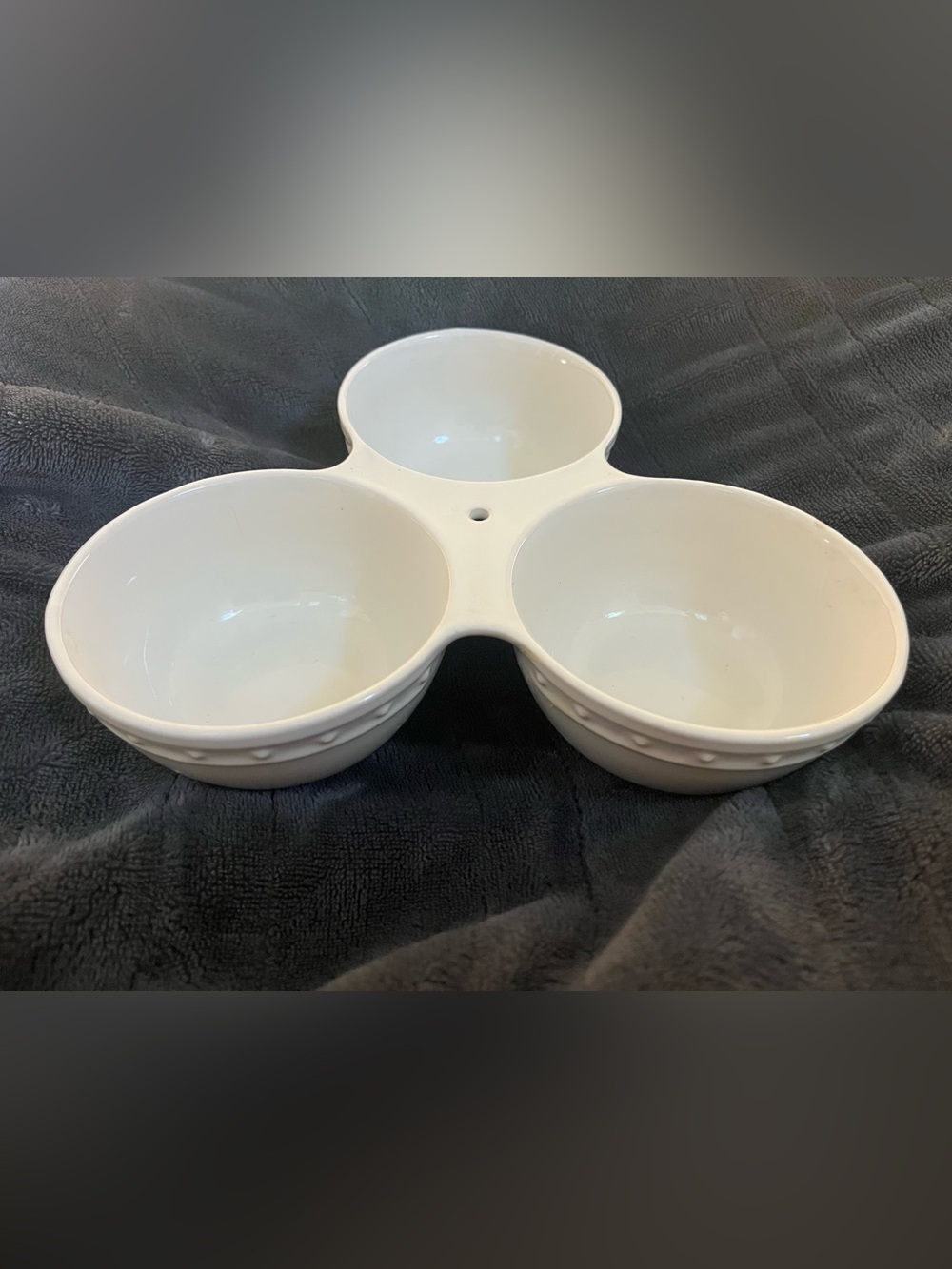 Nora Fleming Stoneware Retired T6 Pearl Dot Triple Dish 3 Section Round Embossed